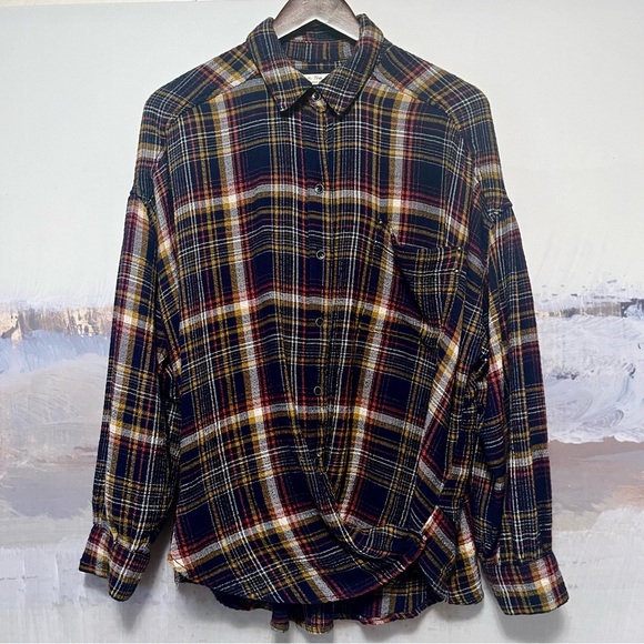 We The Free Tops - WE THE FREE PEOPLE Blue Plaid Flannel Shirt RIVETED Womens S Button Up Oversized